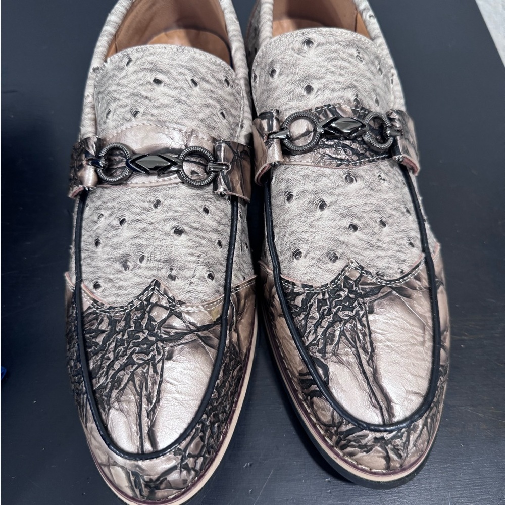 Men's Metallic Bronze Slip-On Loafers with Decorative Bit